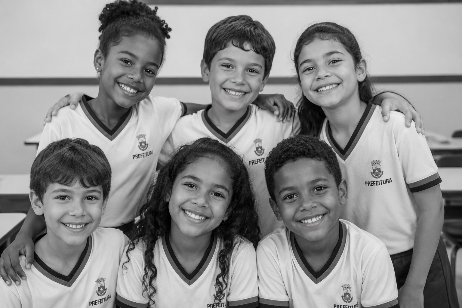 Estudantes sorrindo em sala de aula